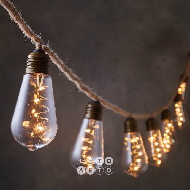 Ретро гирлянда Кроненберг, 10 ламп, теплые белые LED, 3.15 м, IP20 Edelman