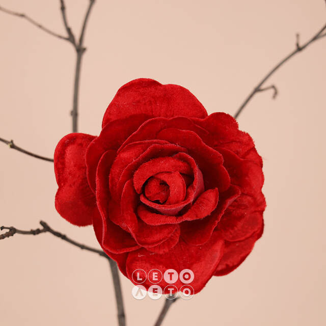 Роза Дейрона Velvet 12 см красная, клипса Edelman