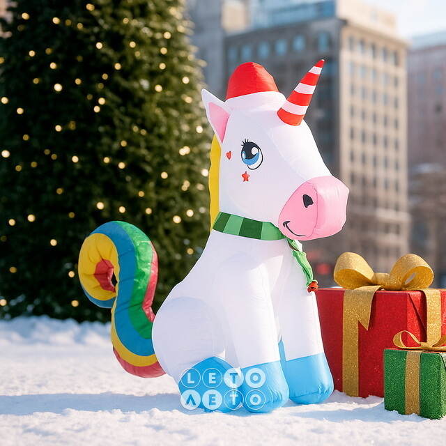 Надувная фигура Радужный Единорог - Christmas is coming 120 см с LED подсветкой, IP44 Edelman
