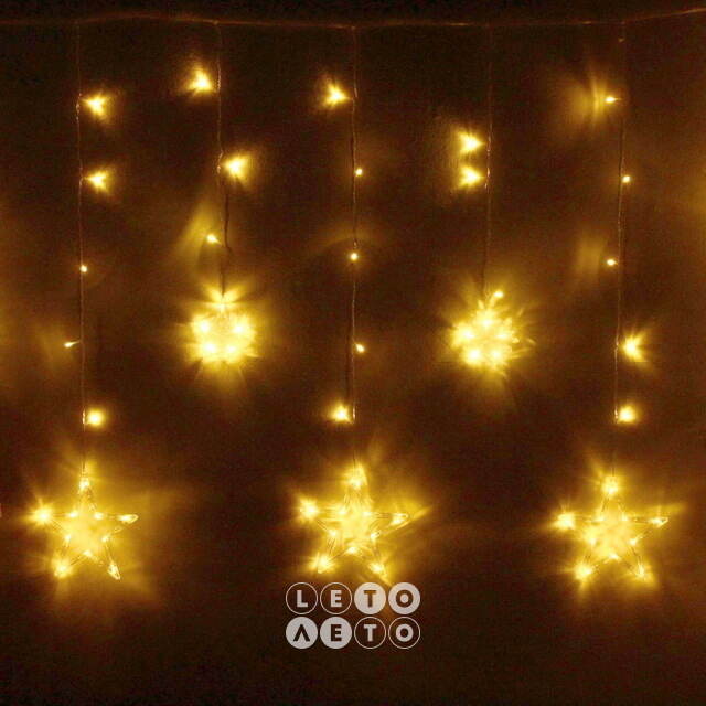 Светодиодная гирлянда бахрома Звезды 2.5*0.9 м, 138 теплых белых LED ламп, прозрачный ПВХ, контроллер, IP20 Serpantin