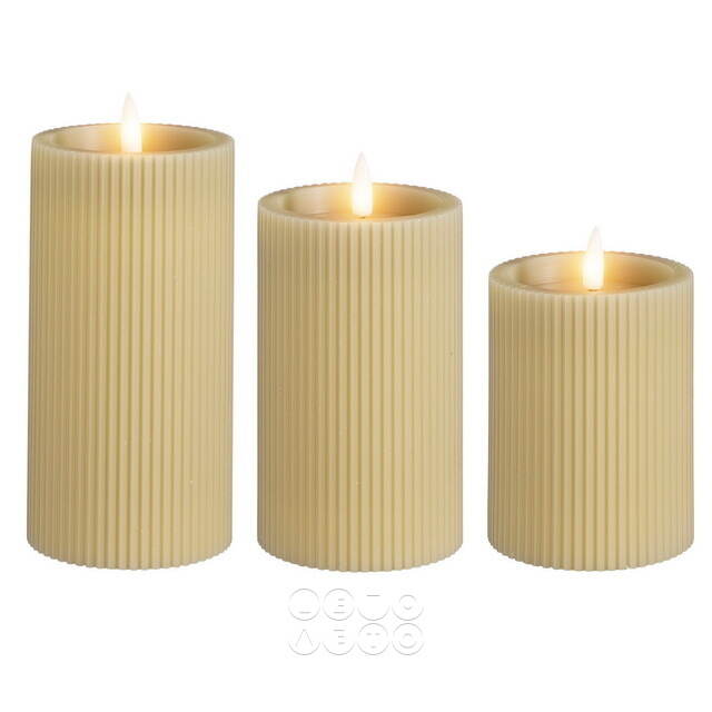 Набор светодиодных свечей Ondule Beige 10-15 см, 3 шт, с имитацией пламени, на батарейках Edelman