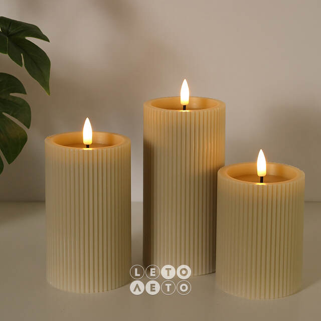 Набор светодиодных свечей Ondule Beige 10-15 см, 3 шт, с имитацией пламени, на батарейках Edelman