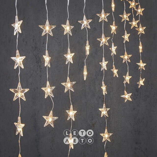 Гирлянда-бахрома Звезды Abraham 1.35*0.7 м 50 теплых белых LED ламп, прозрачный ПВХ, контроллер, IP44 Edelman