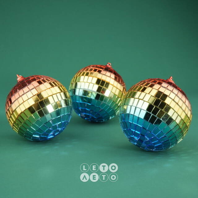 Набор елочных украшений Зеркальный Диско-шар Rainbow Blue 8 см, 3 шт Winter Deco