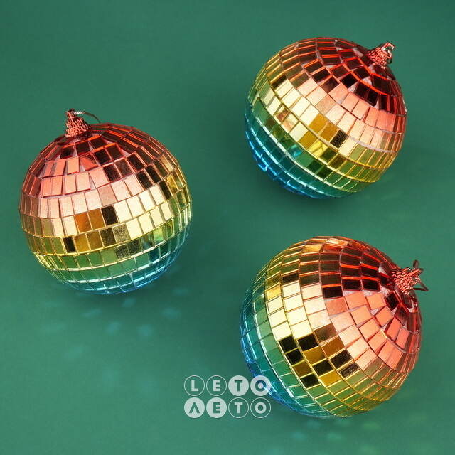 Набор елочных украшений Зеркальный Диско-шар Rainbow Blue 8 см, 3 шт Winter Deco