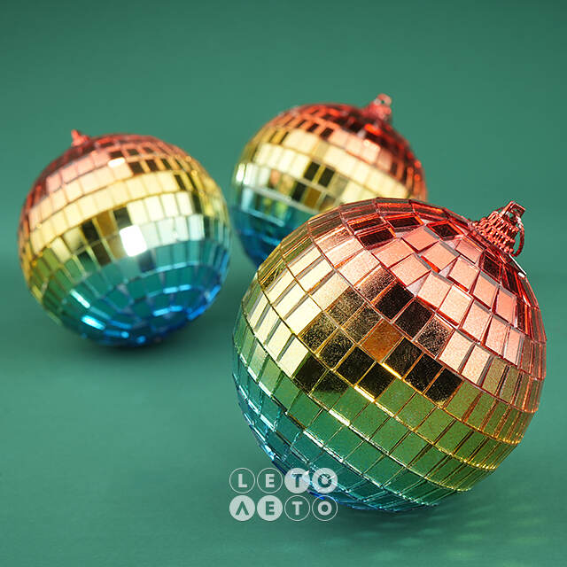 Набор елочных украшений Зеркальный Диско-шар Rainbow Blue 8 см, 3 шт Winter Deco