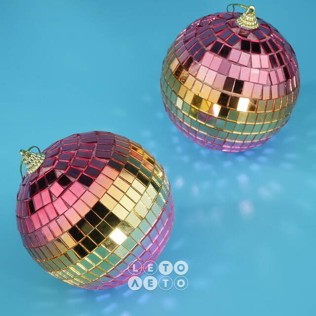 Набор елочных украшений Зеркальный Диско-шар Rainbow Pink 10 см, 2 шт Winter Deco