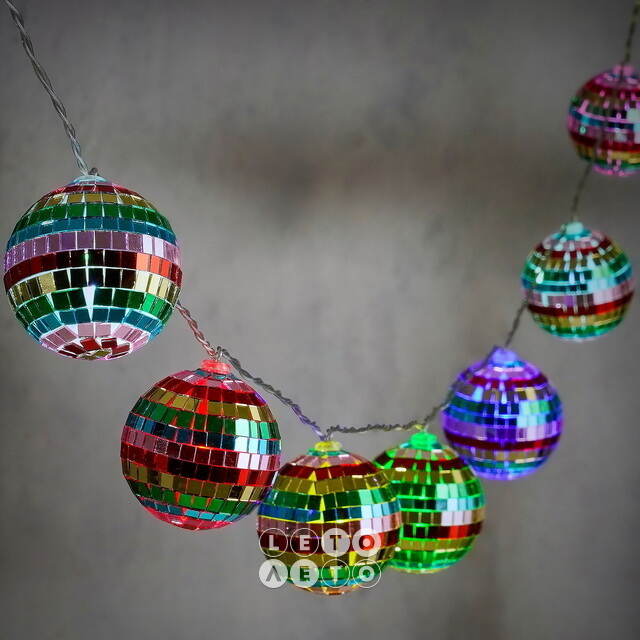 Светодиодная гирлянда Диско Шар - Rainbow Mirror 1.5 м, 10 RGB LED ламп, таймер, на батарейках Edelman