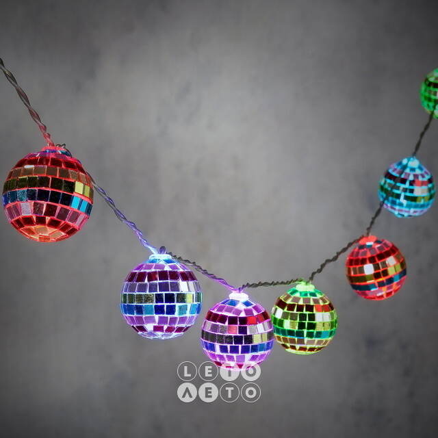 Светодиодная гирлянда Диско Шар - Colorful Mirror 1.5 м, 10 RGB LED ламп, таймер, на батарейках Edelman