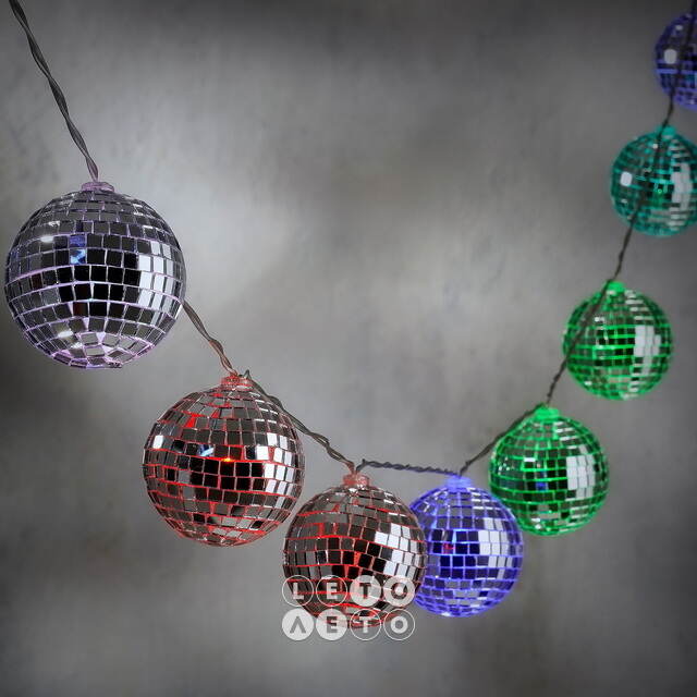 Светодиодная гирлянда Диско Шар - Specular Mirror 1.5 м, 10 RGB LED ламп, таймер, на батарейках Edelman