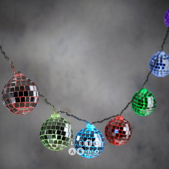 Светодиодная гирлянда Диско Шар - Reflection Mirror 1.5 м, 10 RGB LED ламп, таймер, на батарейках Edelman