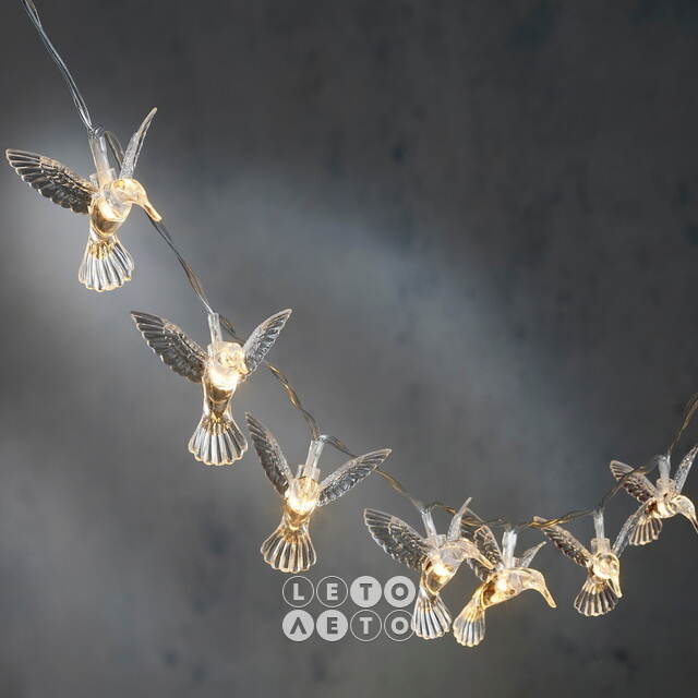 Светодиодная гирлянда Колибри, 10 теплых белых LED ламп, прозрачный ПВХ, таймер, на батарейках Edelman