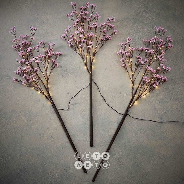 Набор светящихся веток Arbre a Fleurs 100 см розовые, 45 теплых белых LED ламп, 3 шт, IP44 Edelman