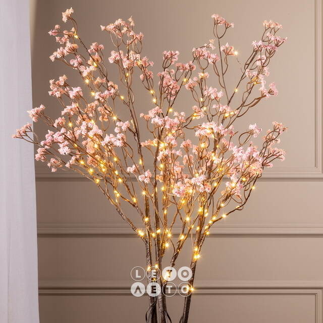 Набор светящихся веток Arbre a Fleurs 100 см розовые, 45 теплых белых LED ламп, 3 шт, IP44 Edelman