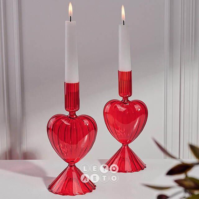 Стеклянный подсвечник Сердце - Red Flame 20 см Edelman (Эдельман)