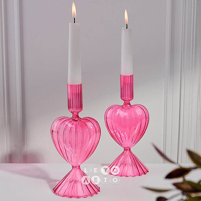 Стеклянный подсвечник Сердце - Pink Flame 20 см Edelman (Эдельман)