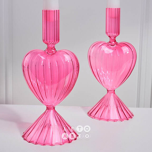 Стеклянный подсвечник Сердце - Pink Flame 20 см Edelman (Эдельман)