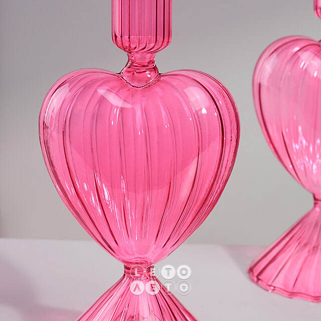Стеклянный подсвечник Сердце - Pink Flame 20 см Edelman (Эдельман)