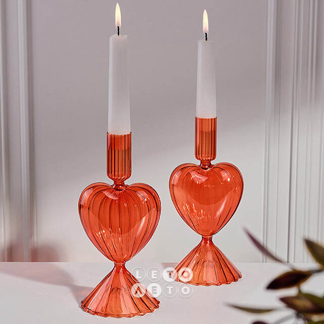 Стеклянный подсвечник Сердце - Orange Flame 20 см Edelman (Эдельман)