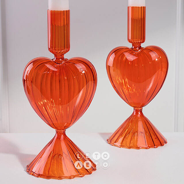 Стеклянный подсвечник Сердце - Orange Flame 20 см Edelman (Эдельман)