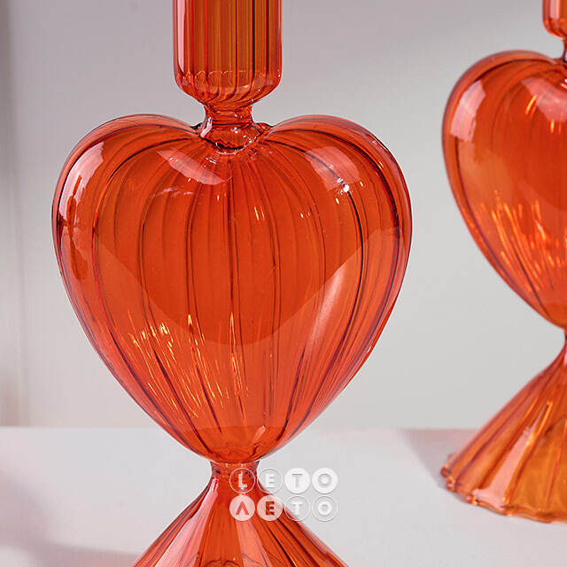 Стеклянный подсвечник Сердце - Orange Flame 20 см Edelman (Эдельман)