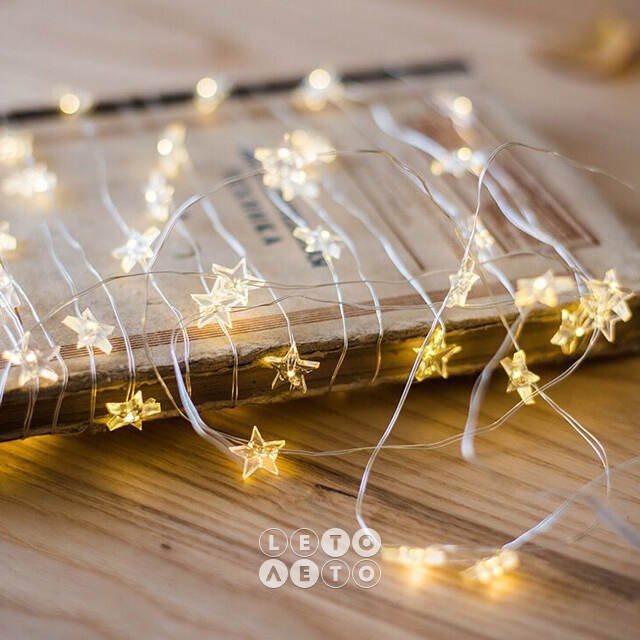Светодиодная гирлянда Пробка Silver Style Звездочки, 15 теплых белых мини LED ламп, таймер, батарейки, IP20 Kaemingk