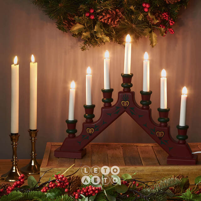 Светильник-горка Sara Tradition 43*38 см бордовая, 7 электрических свечей Star Trading
