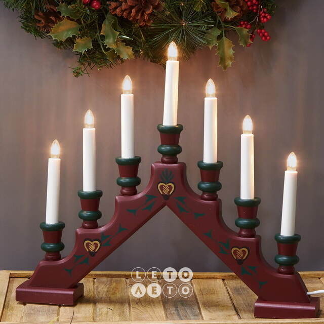 Светильник-горка Sara Tradition 43*38 см бордовая, 7 электрических свечей Star Trading