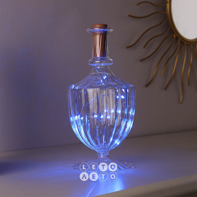 Гирлянда-пробка для бутылки Blue Lights 1 м, 10 синих LED ламп, на батарейках, IP20 Serpantin