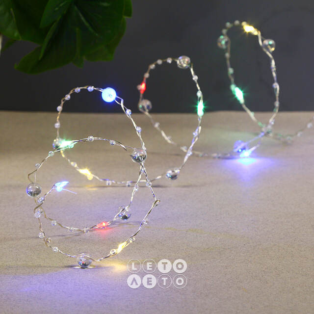 Светодиодная гирлянда на батарейках Льдинки, 2 м, 20 разноцветных LED ламп, серебряная проволока, контроллер, IP20 Serpantin