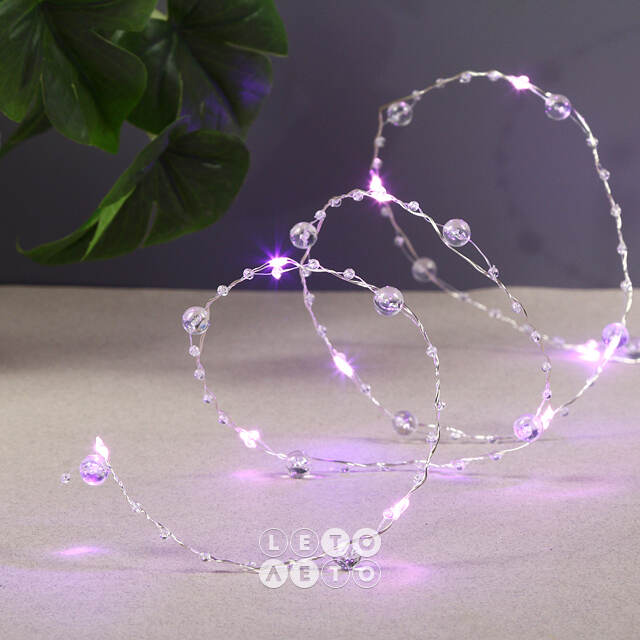 Светодиодная гирлянда на батарейках Льдинки, 2 м, 20 розовых LED ламп, серебряная проволока, контроллер, IP20 Serpantin