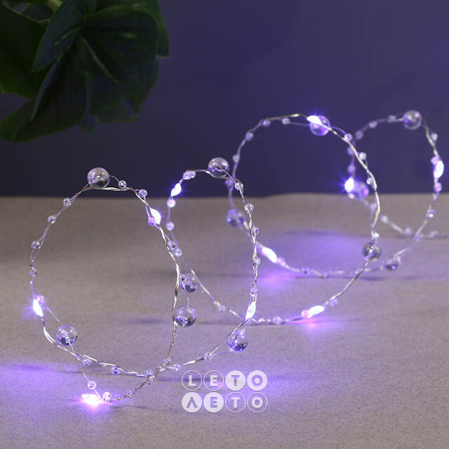 Светодиодная гирлянда на батарейках Льдинки, 2 м, 20 фиолетовых LED ламп, серебряная проволока, контроллер, IP20 Serpantin