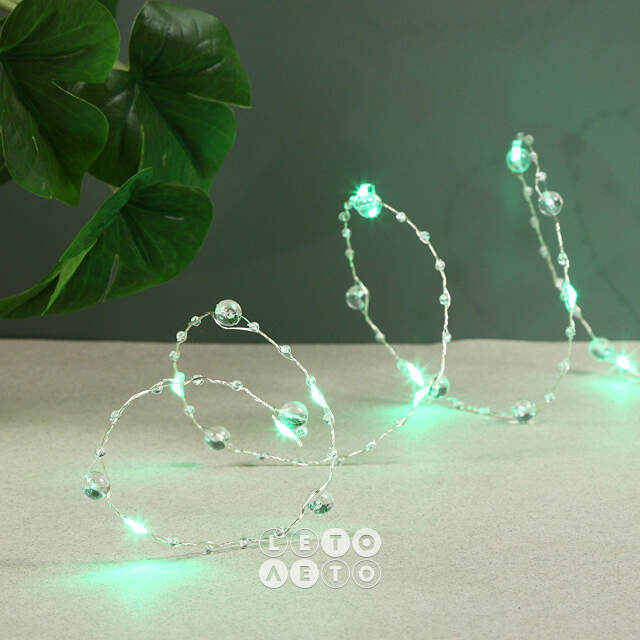 Светодиодная гирлянда на батарейках Льдинки, 2 м, 20 зеленых LED ламп, серебряная проволока, контроллер, IP20 Serpantin