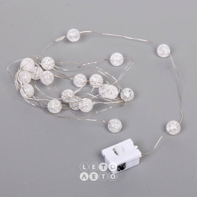 Светодиодная гирлянда на батарейках Жемчужины, 2 м, 20 зеленых LED ламп, серебряная проволока, контроллер, IP20 Serpantin