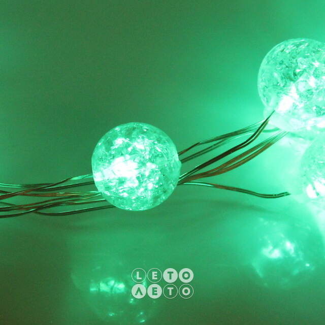 Светодиодная гирлянда на батарейках Жемчужины, 2 м, 20 зеленых LED ламп, серебряная проволока, контроллер, IP20 Serpantin
