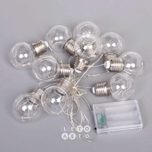 Светодиодная гирлянда на батарейках Теплый Свет, 10 ламп, теплые белые LED, серебряная проволока, контроллер, IP20 Serpantin