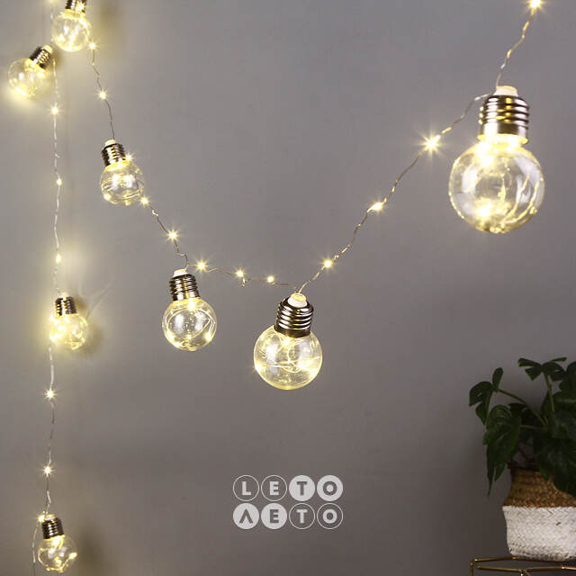 Светодиодная гирлянда на батарейках Теплый Свет, 10 ламп, теплые белые LED, серебряная проволока, контроллер, IP20 Serpantin