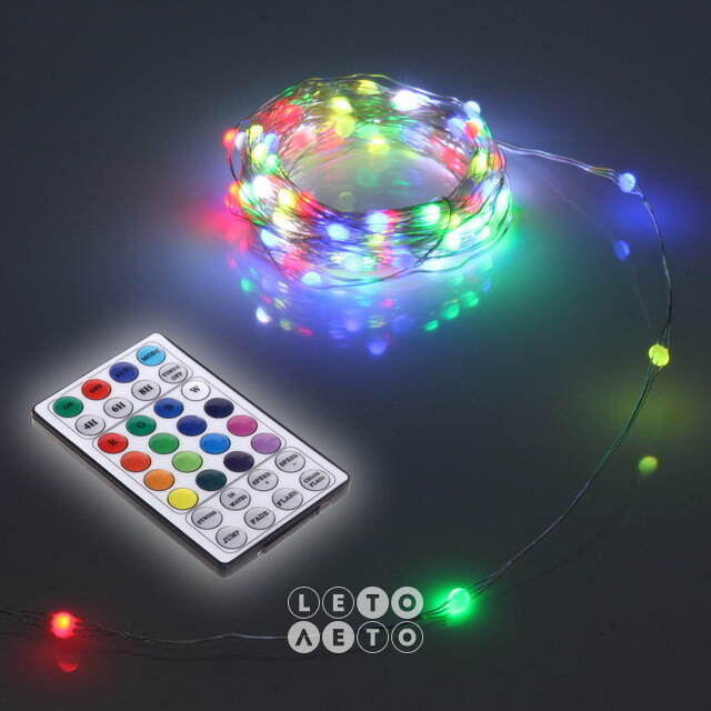 Светодиодная USB-гирлянда Роса Magnificent 10 м, 100 разноцветных RGB LED, серебряная проволока, пульт управления, таймер, IP20 Serpantin