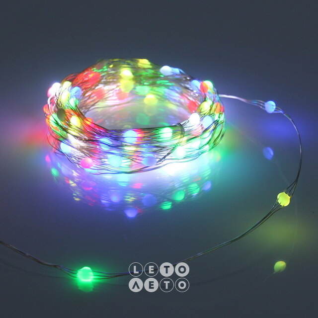 Светодиодная USB-гирлянда Роса Magnificent 10 м, 100 разноцветных RGB LED, серебряная проволока, пульт управления, таймер, IP20 Serpantin