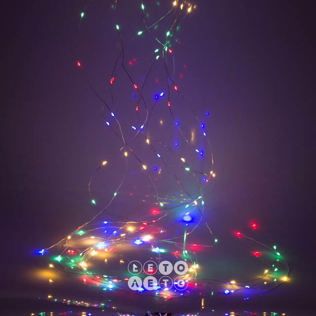 Гирлянда на елку 180-210 см Лучи Росы, 8 нитей, 160 разноцветных MINILED ламп, серебряная проволока, IP20 Serpantin