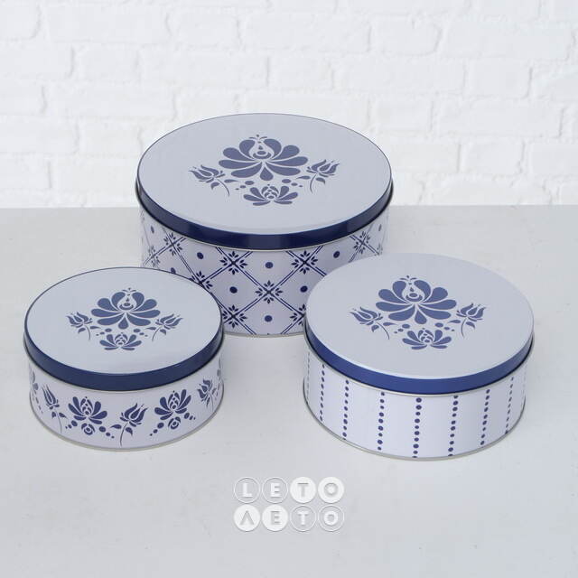 Набор металлических банок для хранения Royal Delft 14-20 см, 3 шт Boltze