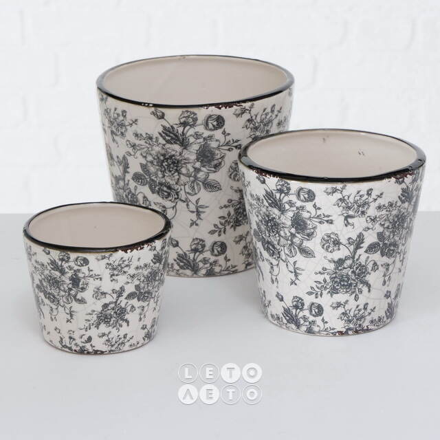 Набор керамических кашпо De Fleurs 9-15 см, 3 шт Boltze