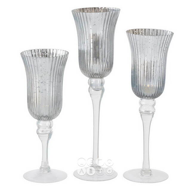 Набор стеклянных подсвечников - бокалов Silver Latorre 30-40 см, 3 шт Boltze