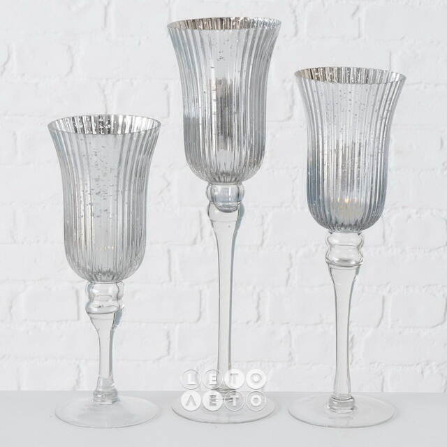 Набор стеклянных подсвечников - бокалов Silver Latorre 30-40 см, 3 шт Boltze