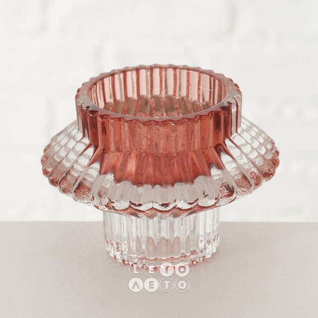 Стеклянный подсвечник Prezioso Rosato 6 см, двусторонний Boltze