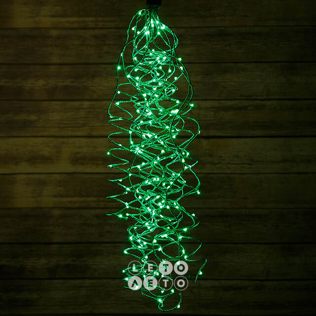 Гирлянда Лучи Росы 15*1.5 м, 200 зеленых MINILED ламп, проволока - цветной шнур BEAUTY LED