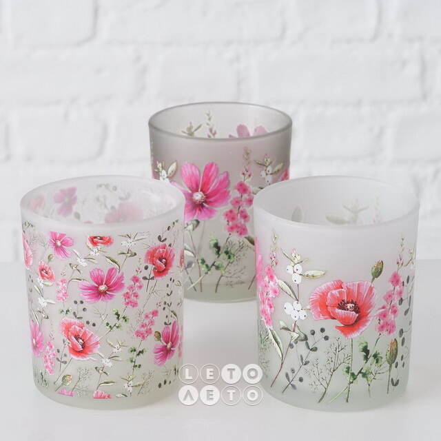 Набор стеклянных подсвечников Valdivia Flowers 8-10 см, 2 шт Boltze