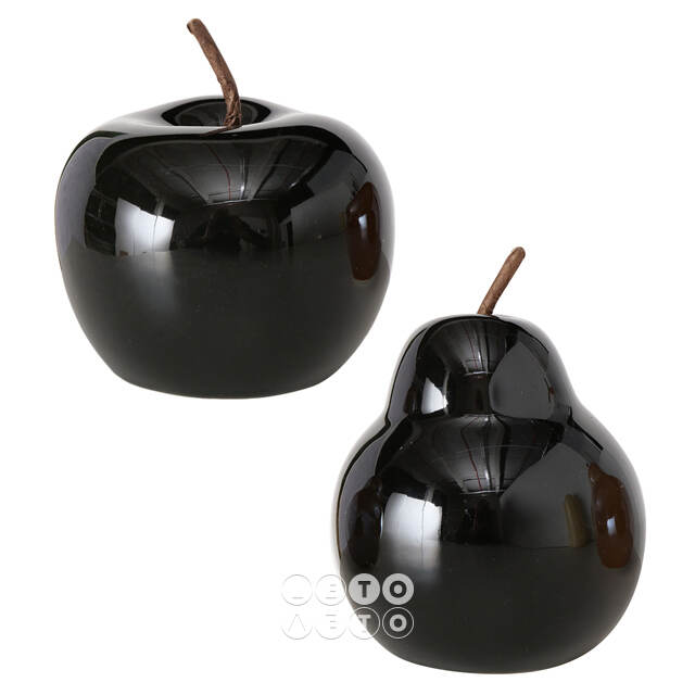 Фарфоровые статуэтки Merly - Яблоко и Груша 14 см, 2 шт, черные Boltze