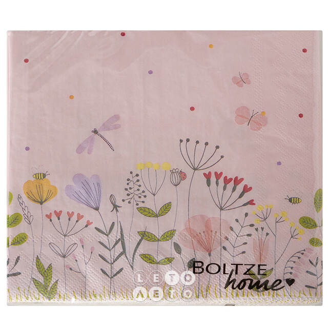 Бумажные салфетки Floweret 17*17 см розовые, 20 шт Boltze