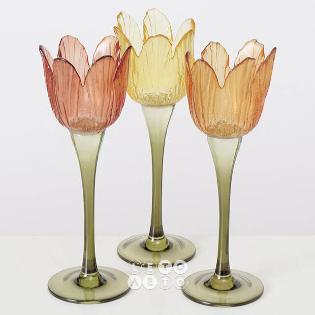 Набор стеклянных подсвечников Spring Tulip 24 см, 3 шт Boltze